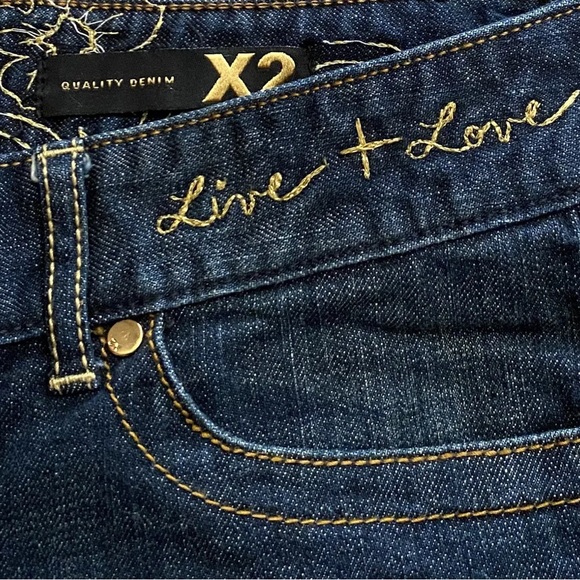 Express X2 Dark Wash Gold Floral Embroidered Zelda Boot Cut Jean, Women’s Size 6 - Picture 6 of 15